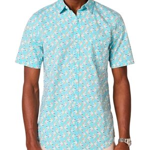 Amazon Essentials Men's Turquoise Patterned Button Down Shirt